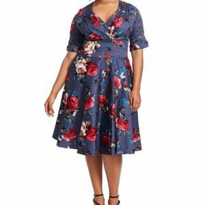 XL UNIQUE VINTAGE Delores Dress Navy Floral Print
